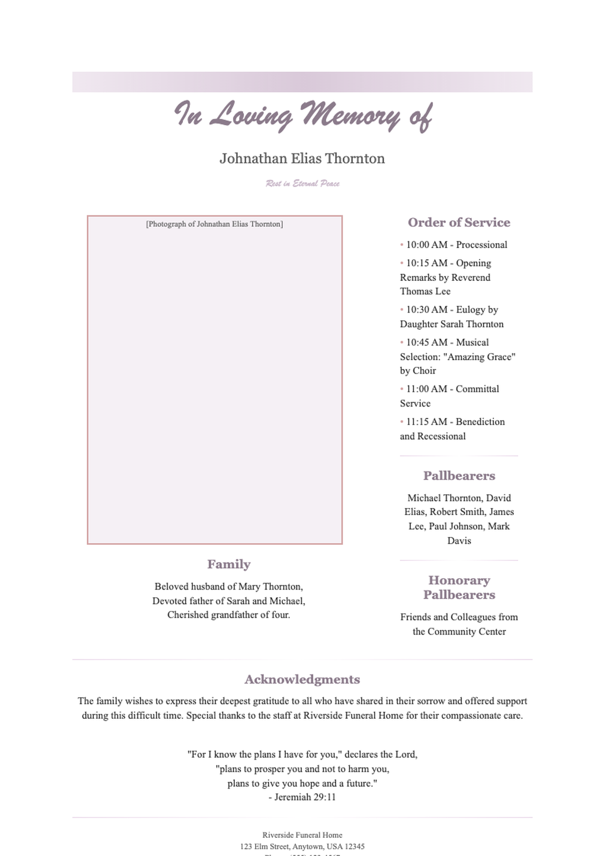 In Loving Memory funeral program with photo and floral design_variant_2